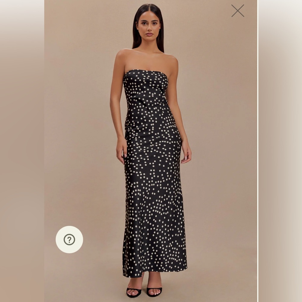 Meshki Claudette Strapless Satin Maxi Dress - Black Polka Dot Print